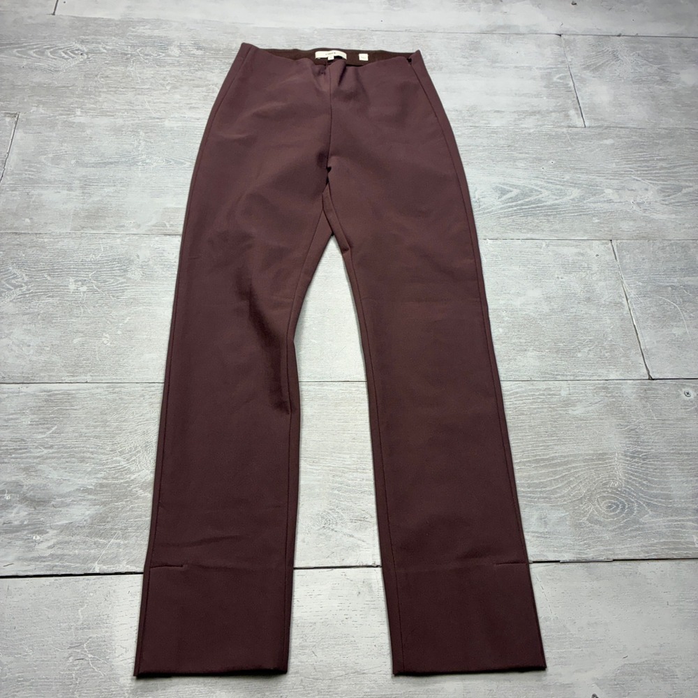 Vince Slim Leg Trousers Womens XS Brown Plum Stretch Pintuck Side Zip Pants